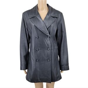 Colebrook Y2K Women's Black Leather Jacket Double Breasted Coat